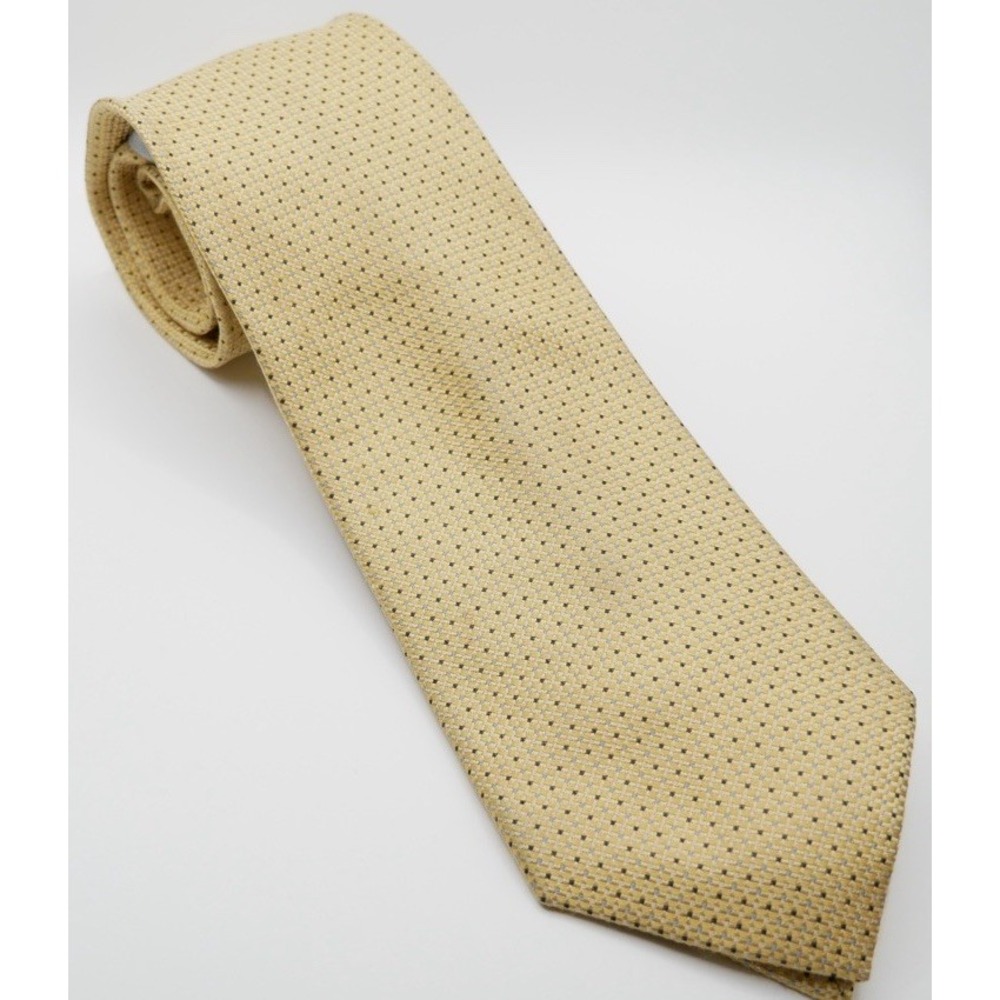Unbranded Mens Yellow‎ Silk Tie Micro Dot Pattern Blue White Formal Business